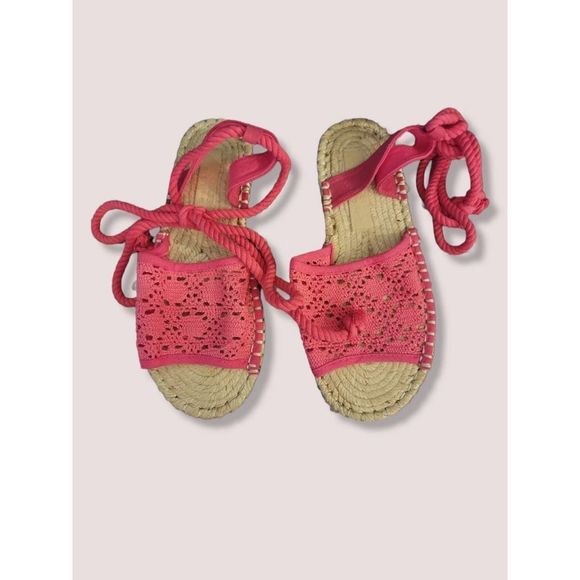 ASOS Womens Wide Fit June Rope Tie Lace Up Espadrilles Sandals in Pink size 7 - Picture 1 of 4